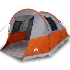 Tente de camping tunnel 4 personnes gris et orange imperméable
