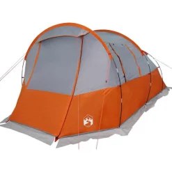 Tente de camping tunnel 4 personnes gris et orange imperméable