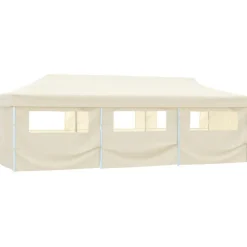 Tente de reception pliable avec 8 parois 3x9 m Blanc casse