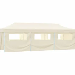 Tente de reception pliable avec 8 parois 3x9 m Blanc casse
