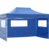 Tente de reception pliable avec 3 parois 3x4 m Acier Bleu