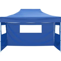 Tente de reception pliable avec 3 parois 3x4 m Acier Bleu