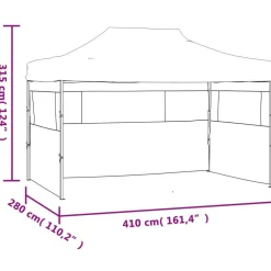 Tente de reception pliable avec 3 parois 3x4 m Acier Bleu