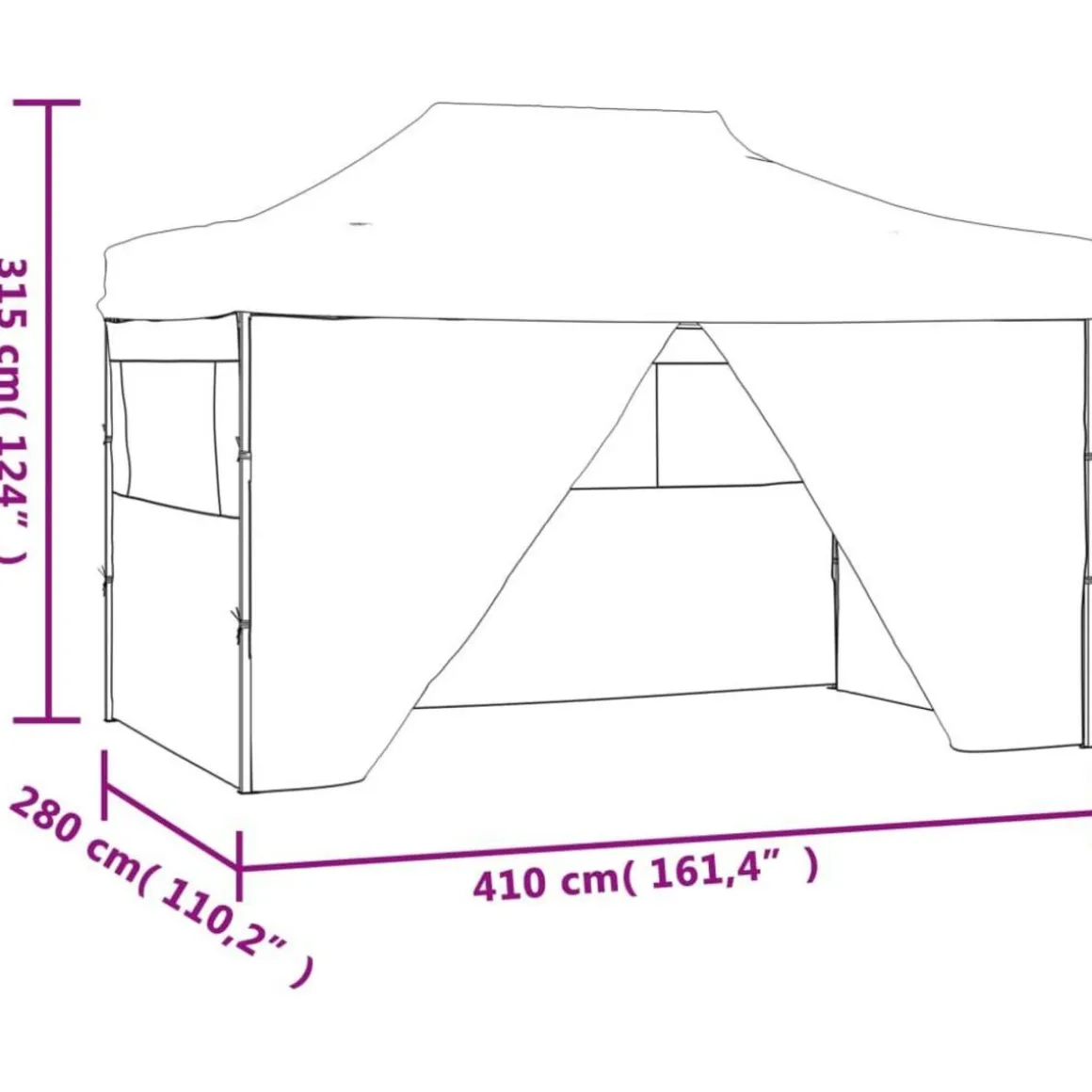 Tente de reception pliable avec 4 parois 3x4 m Acier Anthracite