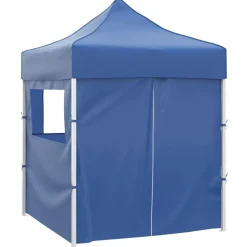 Tente de reception pliable avec 4 parois 2x2 m Acier Bleu