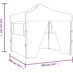 Tente de reception pliable avec 4 parois 2x2 m Acier Bleu
