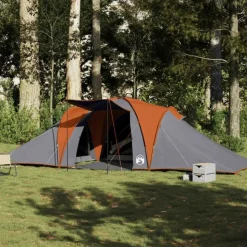 Tente familiale à dôme 6 personnes gris et orange imperméable