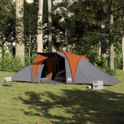 Tente familiale à dôme 6 personnes gris et orange imperméable