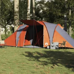 Tente familiale à dôme 6 personnes gris et orange imperméable