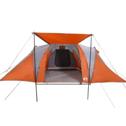 Tente familiale à dôme 6 personnes gris et orange imperméable