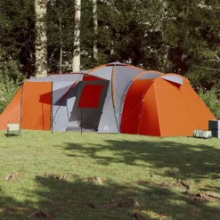 Tente familiale à dôme 12 personnes gris et orange imperméable