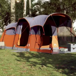Tente familiale tunnel 8 personnes gris et orange imperméable
