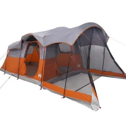 Tente familiale tunnel 8 personnes gris et orange imperméable