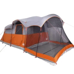 Tente familiale tunnel 8 personnes gris et orange imperméable
