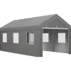 Tente garage carport dim. 6L x 2,95l x 2,78H m acier galvanisé PE haute densité 2 portes 6 fenêtres gris
