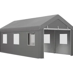 Tente garage carport dim. 6L x 2,95l x 2,78H m acier galvanisé PE haute densité 2 portes 6 fenêtres gris