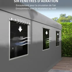 Tente garage carport dim. 6L x 2,95l x 2,78H m acier galvanisé PE haute densité 2 portes 6 fenêtres gris