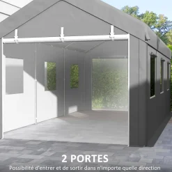 Tente garage carport dim. 6L x 2,95l x 2,78H m acier galvanisé PE haute densité 2 portes 6 fenêtres gris