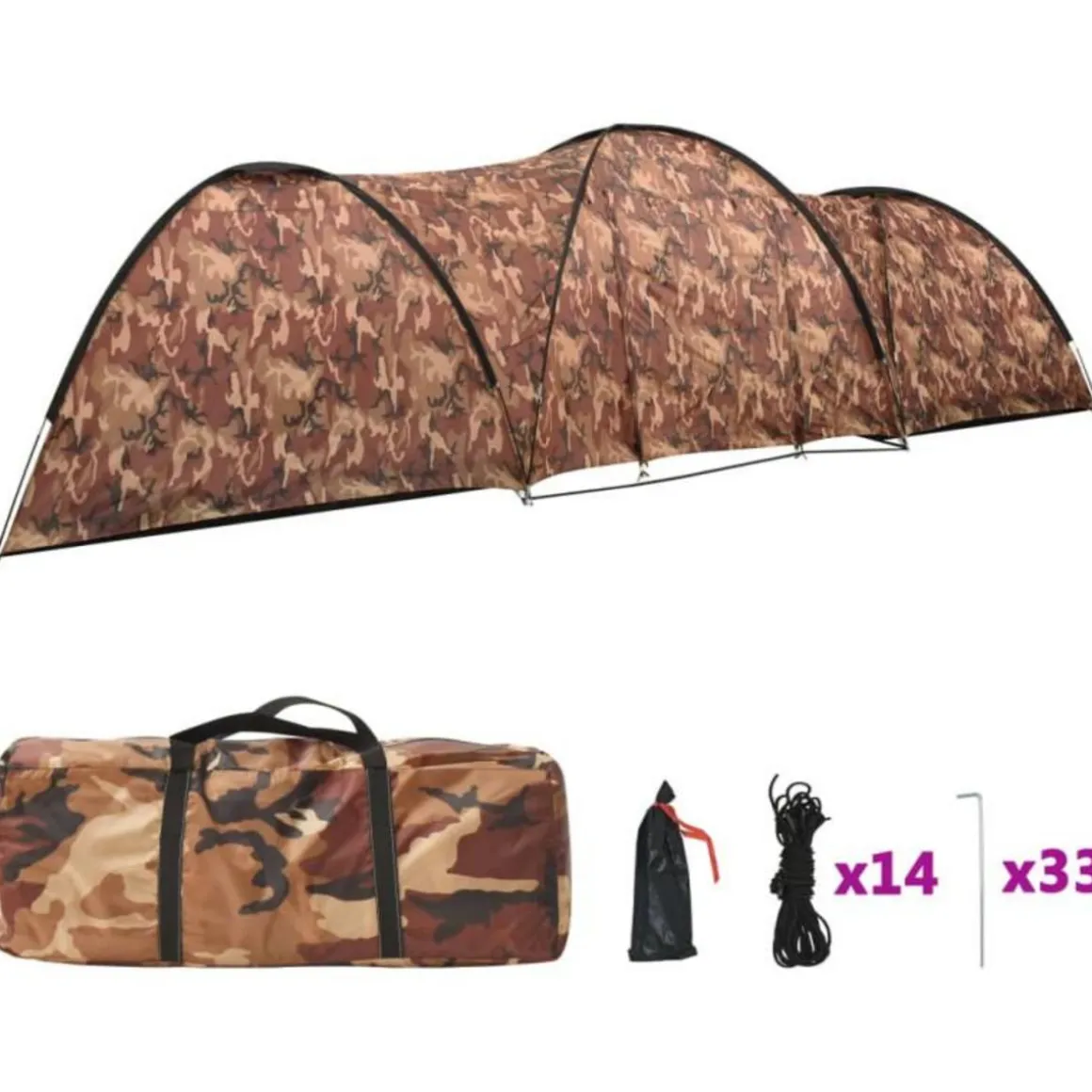 Tente igloo de camping 650x240x190 cm 8 personnes Camouflage