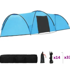 Tente igloo de camping 650x240x190 cm 8 personnes Bleu