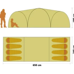 Tente igloo de camping 650x240x190 cm 8 personnes Bleu