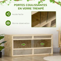 Terrarium - vivarium reptiles - 2 portes coulissantes verre trempé - parois frontales maillées - métal OSB