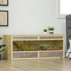 Terrarium - vivarium reptiles & batraciens - 2 portes coulissantes verre trempé - parois frontales maillées - OSB métal