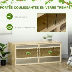 Terrarium - vivarium reptiles & batraciens - 2 portes coulissantes verre trempé - parois frontales maillées - OSB métal