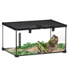 Terrarium en verre - vivarium reptiles & batraciens - habitat tortue - couvercle grillagé coulissant verrouillable - distributeur eau, thermomètre inclus - métal noir verre