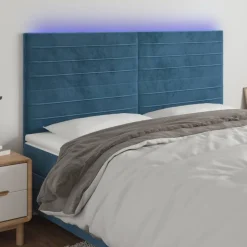 Tete de lit a LED Bleu fonce 200x5x118/128 cm Velours