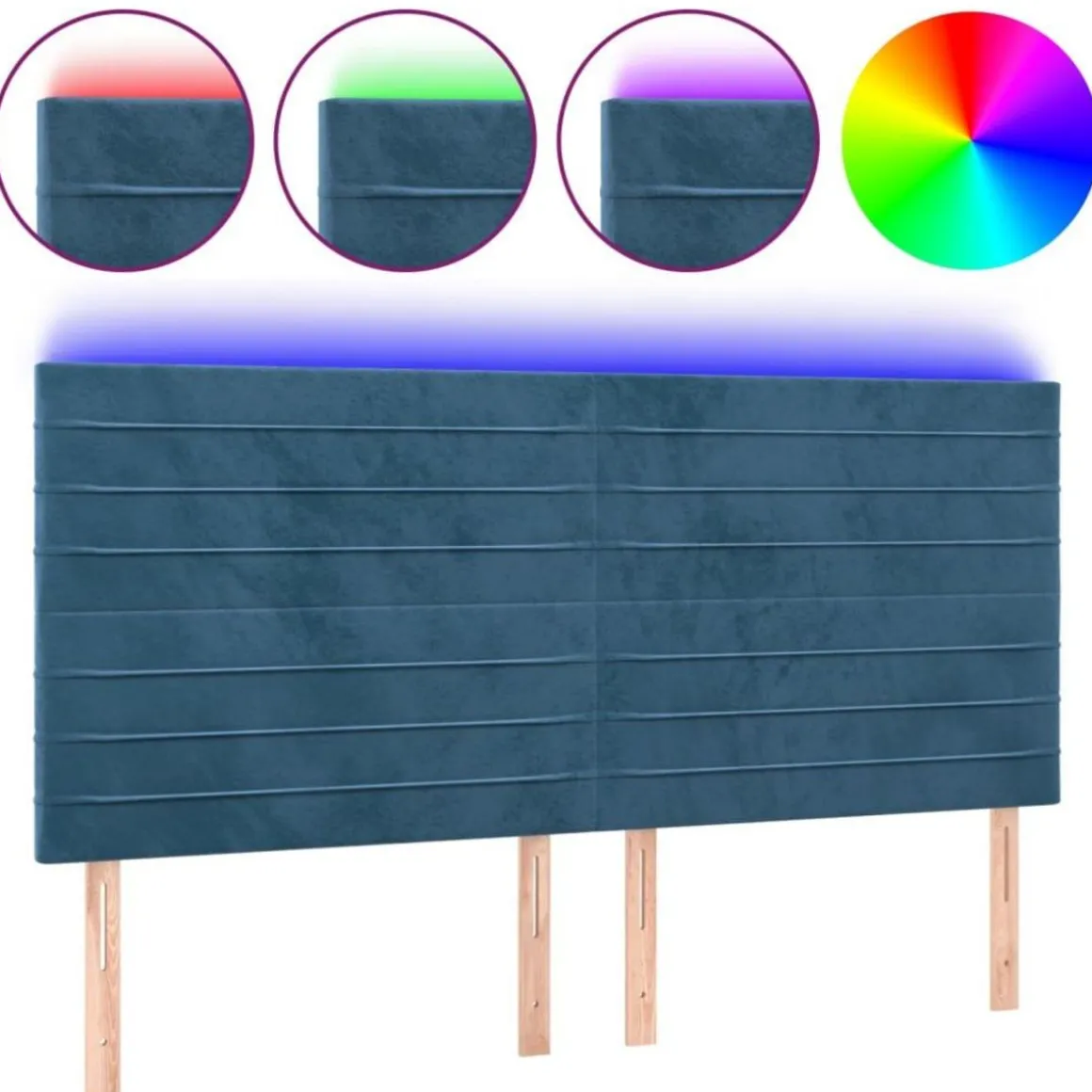 Tete de lit a LED Bleu fonce 200x5x118/128 cm Velours