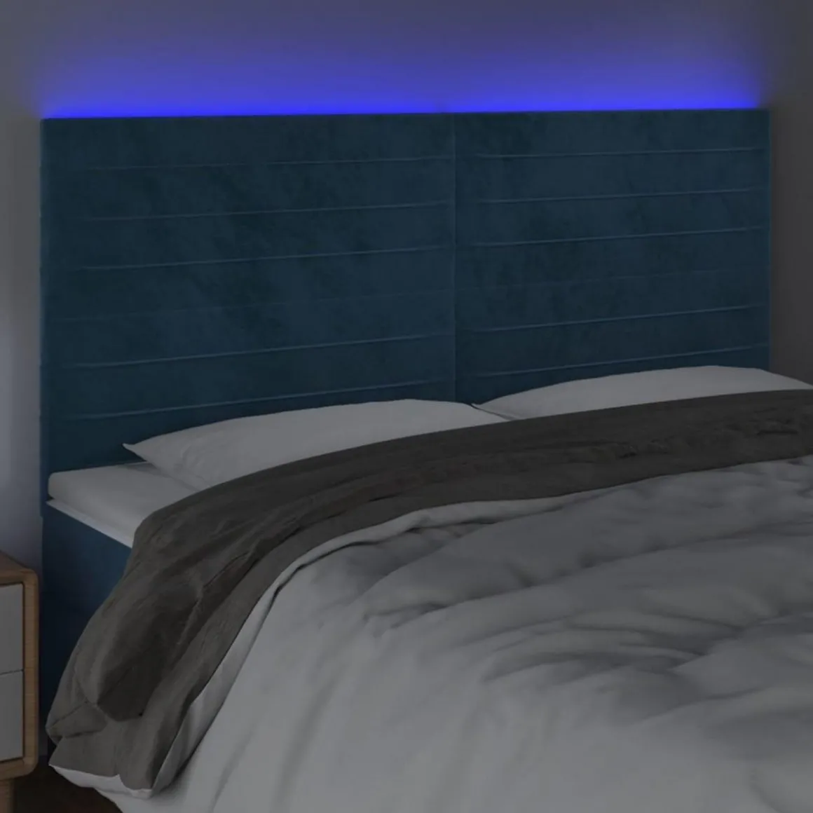Tete de lit a LED Bleu fonce 200x5x118/128 cm Velours