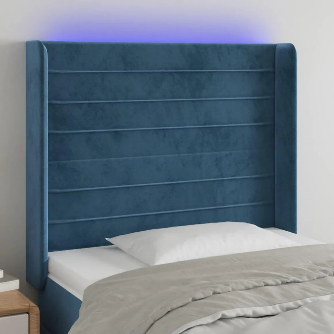 Tete de lit a LED Bleu fonce 103x16x118/128 cm Velours