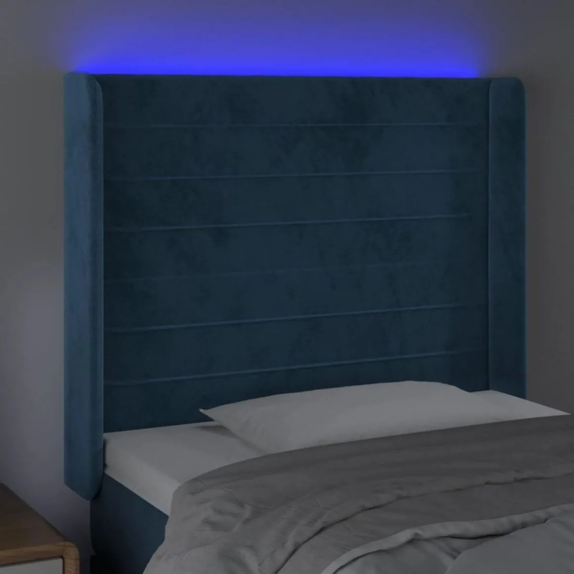 Tete de lit a LED Bleu fonce 103x16x118/128 cm Velours