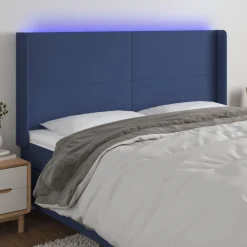 Tete de lit a LED Bleu 203x16x118/128 cm Tissu