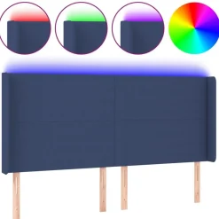 Tete de lit a LED Bleu 203x16x118/128 cm Tissu