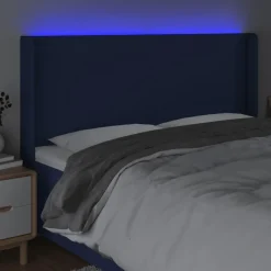 Tete de lit a LED Bleu 203x16x118/128 cm Tissu