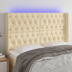 Tete de lit a LED Creme 147x16x118/128 cm Tissu