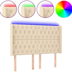 Tete de lit a LED Creme 147x16x118/128 cm Tissu