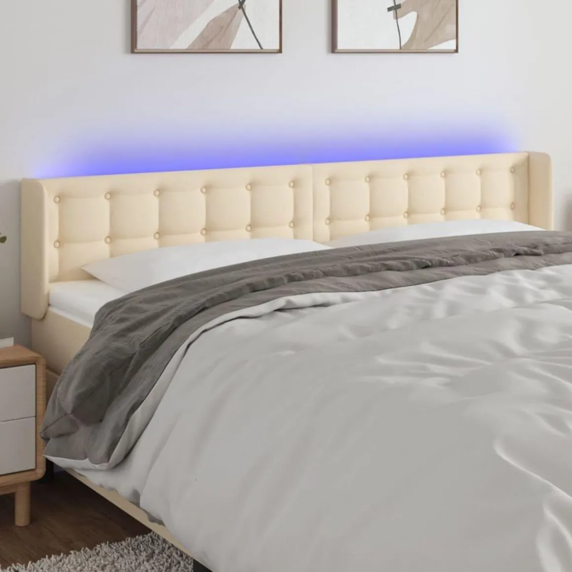 Tete de lit a LED Creme 183x16x78/88 cm Tissu