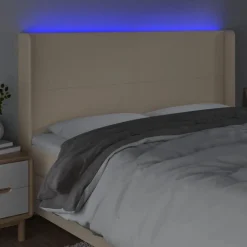 Tete de lit a LED Creme 203x16x118/128 cm Tissu