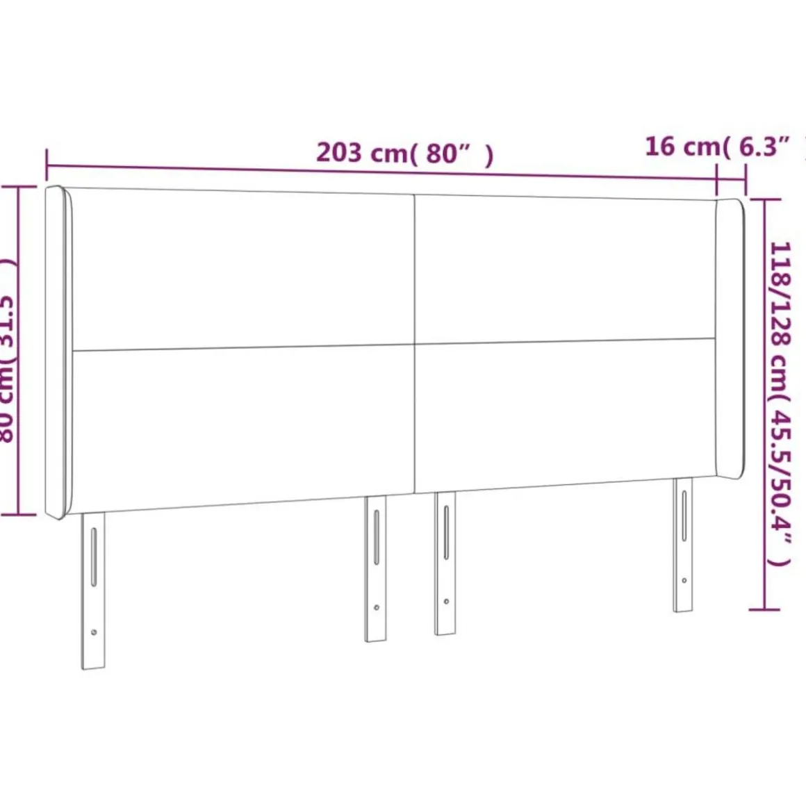 Tete de lit a LED Creme 203x16x118/128 cm Tissu
