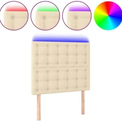 Tete de lit a LED Creme 90x5x118/128 cm Tissu