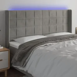 Tete de lit a LED Gris clair 203x16x118/128 cm Velours