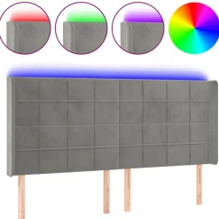 Tete de lit a LED Gris clair 203x16x118/128 cm Velours