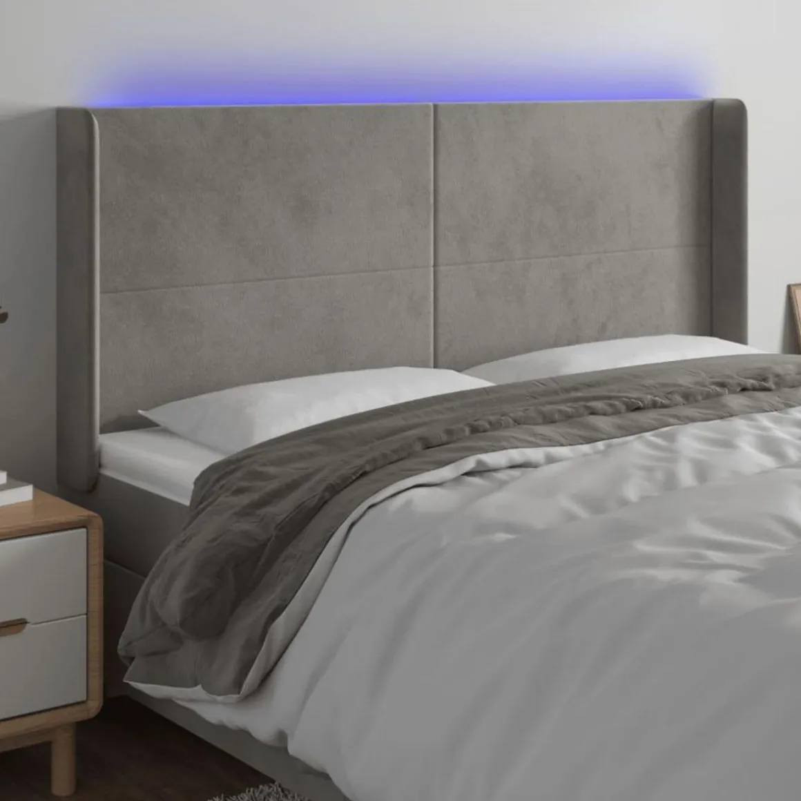 Tete de lit a LED Gris clair 163x16x118/128 cm Velours