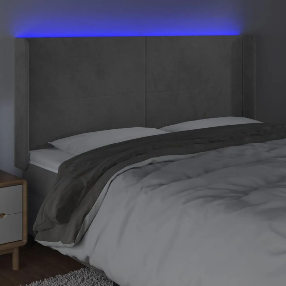 Tete de lit a LED Gris clair 163x16x118/128 cm Velours