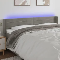 Tete de lit a LED Gris clair 163x16x78/88 cm Velours