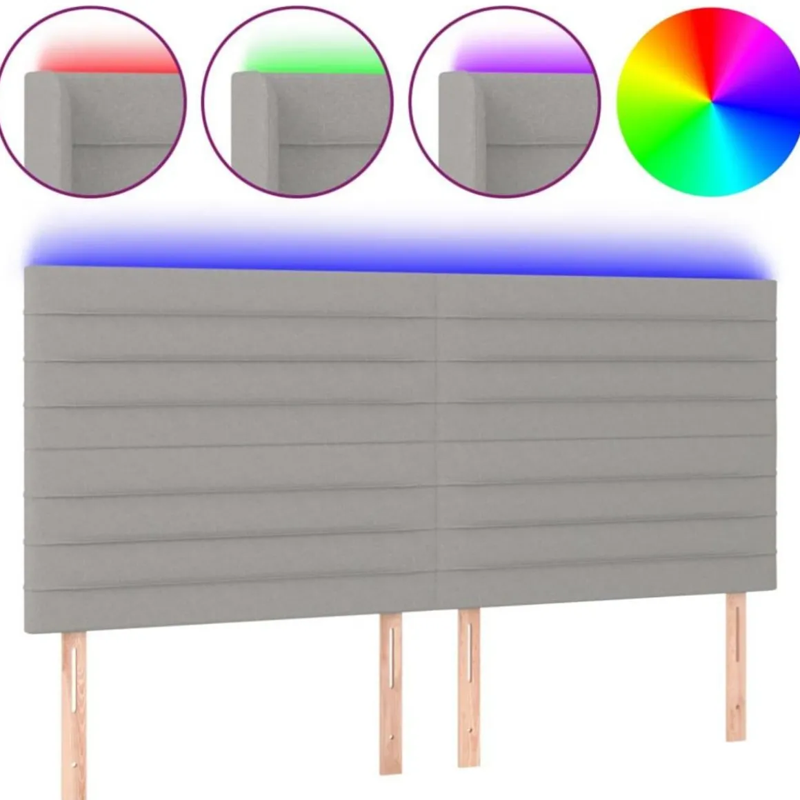 Tete de lit a LED Gris clair 200x5x118/128 cm Tissu