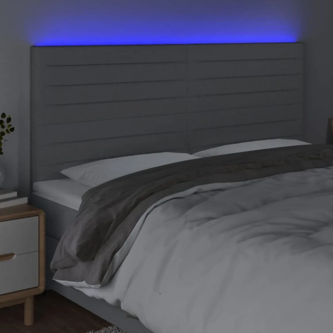 Tete de lit a LED Gris clair 200x5x118/128 cm Tissu